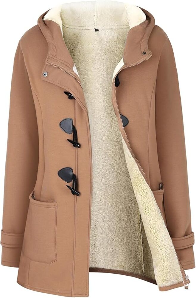 Gihou Women's Large Winter Hooded Fleece Jacket Duffle Toggle Coat